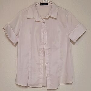 Junnow, L, White Button Down Short Sleeve top